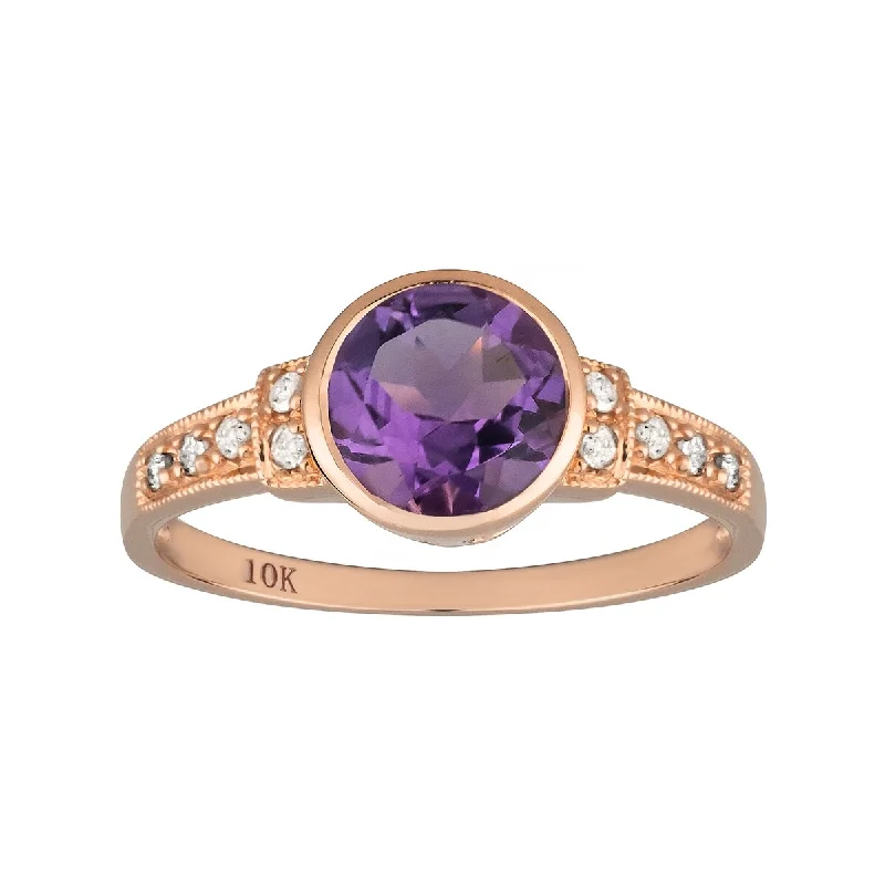 Alexandrite Gemstone Rings in Platinum with a Hidden Halo for a Rare and Luxurious PieceViducci 10k Rose Gold Vintage Style Genuine Round Amethyst and Diamond Ring