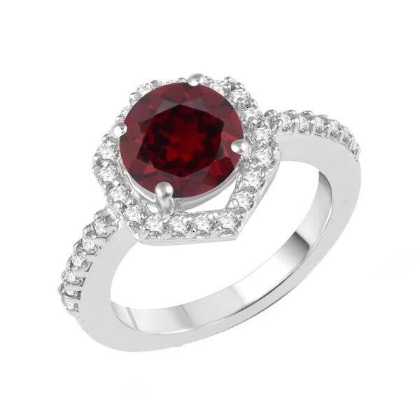 Garnet Gemstone Rings in 18K Gold Vermeil with Intricate Engravings for a Traditional AestheticSterling Silver with Natural Garnet and White Topaz Hexagon Halo Ring