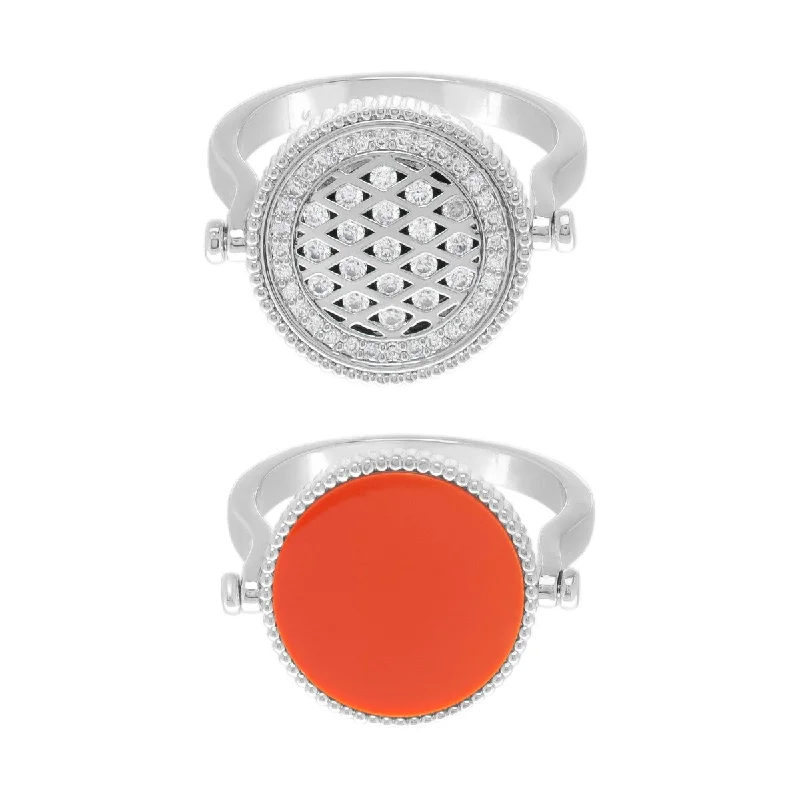 Agate Gemstone Rings in Sterling Silver with a Mosaic - Inspired Inlay for a Bohemian StyleVictoria Townsend Fine Silver Plated Coral & Cubic Zirconia Flip Ring.