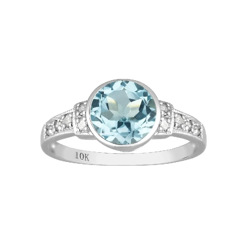 Emerald Gemstone Rings Set in Platinum with Filigree Work for a Vintage - Inspired LookViducci 10k White Gold Vintage Style Genuine Round Blue Topaz and Diamond Ring