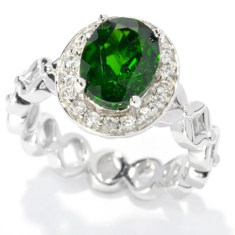 Emerald Gemstone Rings Set in Platinum with Filigree Work for a Vintage - Inspired LookPlatinum O/ Silver 2.72Ctw Chrome Diopside W/Accent Ring