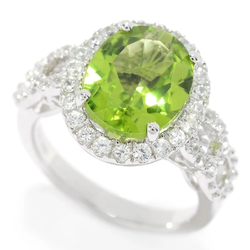 Opal Gemstone Rings in Rose Gold with a Milgrain Edge for a Feminine and Romantic StyleSterling Silver 12 x 10mm Peridot & White Zircon Halo Ring