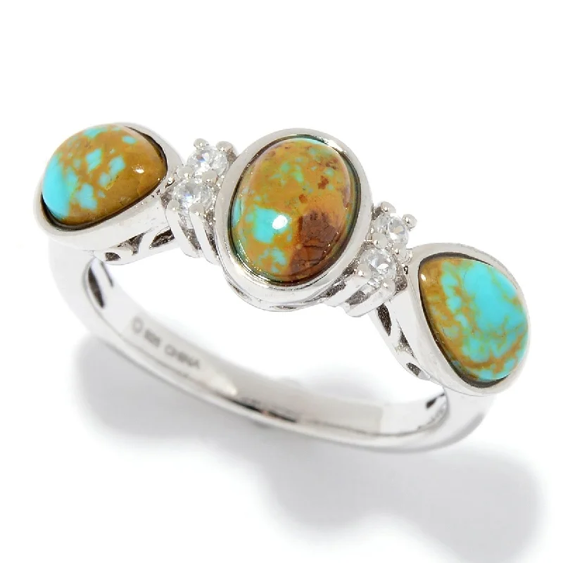 Jasper Gemstone Rings in 18K Gold Vermeil with a Matte Finish for a Subtle and Elegant Look925 Sterling Silver Tyrone Turquoise and White Natural Zircon Ring