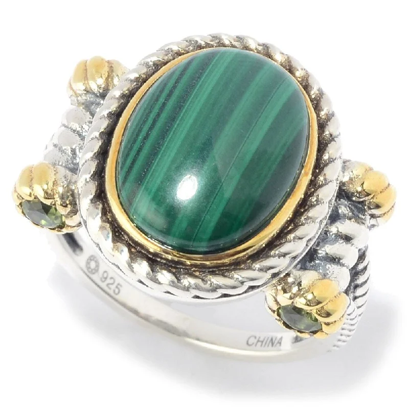 Tourmaline Gemstone Rings in 18K Two - Tone Gold with a Floral - Shaped Setting for a Feminine TouchSterling Silver 14 x 10mm Oval Malachite & Peridot Rope Ring