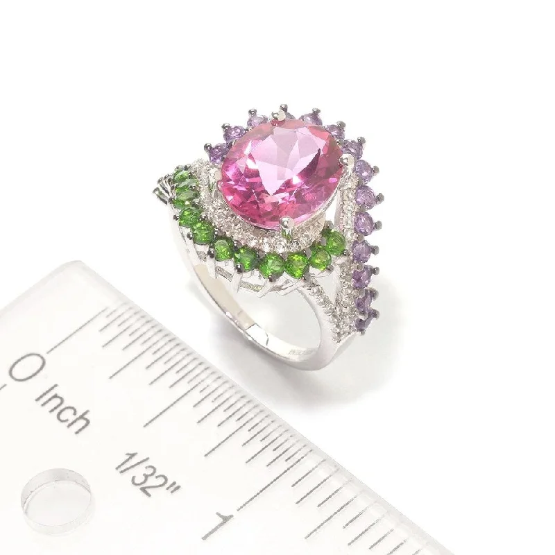 Sapphire Gemstone Rings in 18K White Gold with Diamond Accents for an Elegant Engagement925 Sterling Silver Pink Topaz,White Natural Zircon,African Amethyst Ring