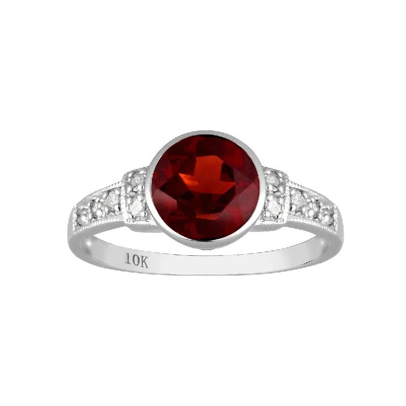 Garnet Gemstone Rings in 18K Gold Vermeil with Intricate Engravings for a Traditional AestheticViducci 10k White Gold Vintage Style Genuine Round Garnet and Diamond Ring