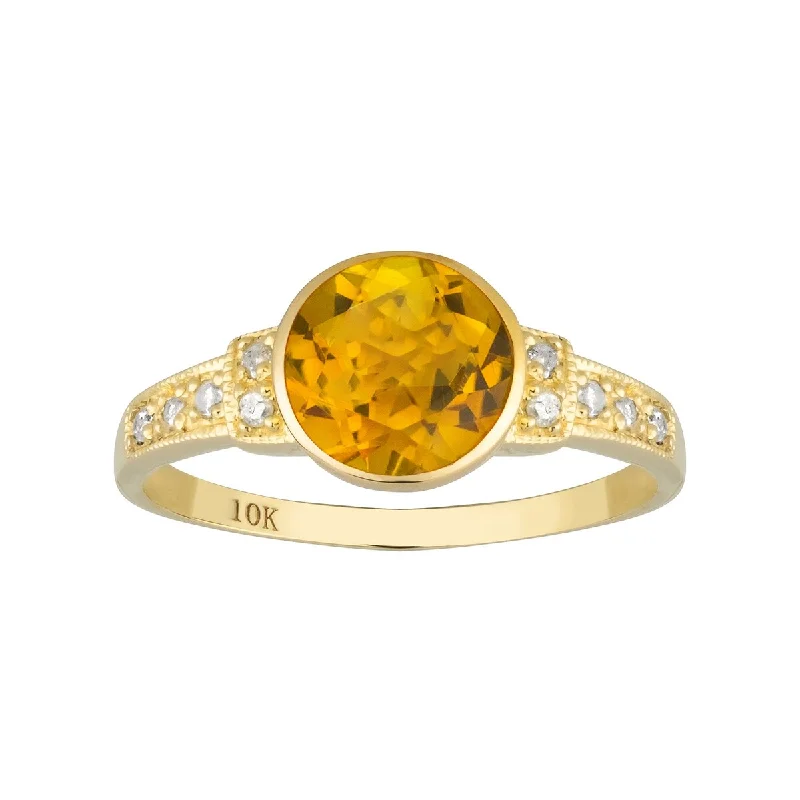 Tourmaline Gemstone Rings in 18K Two - Tone Gold with a Floral - Shaped Setting for a Feminine TouchViducci 10k Yellow Gold Vintage Style Genuine Round Citrine and Diamond Ring