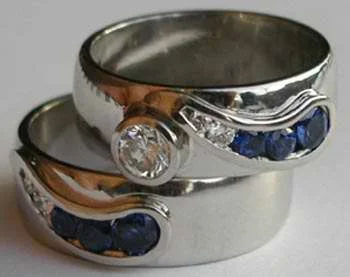 Men's Sapphire Engagement Rings in 18K White Gold with Pave Diamond AccentsPlatinum Diamond and Sapphire Wedding Set