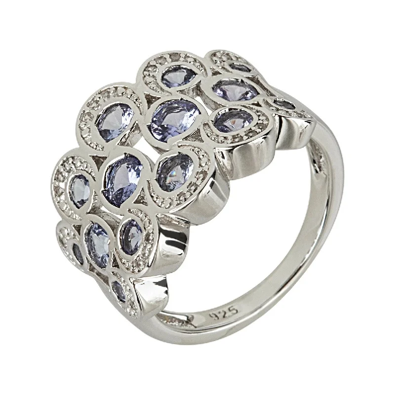 Sapphire Gemstone Rings in 18K White Gold with Diamond Accents for an Elegant Engagement925 Sterling Silver Tanzanite and White Natural Zircon Ring