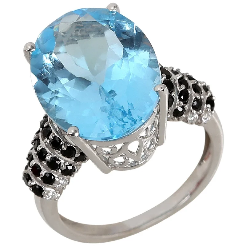 Agate Gemstone Rings in Sterling Silver with a Mosaic - Inspired Inlay for a Bohemian Style925 Sterling Silver Sky Blue Topaz and Black Spinel Gemstone Solitaire Ring