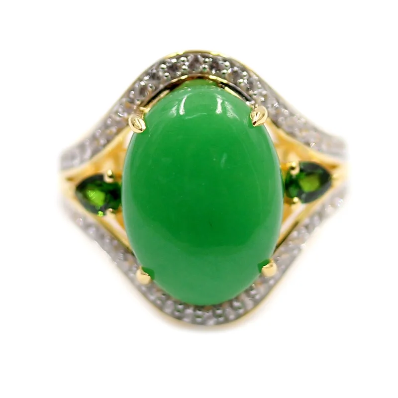 Jasper Gemstone Rings in 18K Gold Vermeil with a Matte Finish for a Subtle and Elegant Look925 Sterling Silver Dyed Green Jade and Chrome Diopside Ring