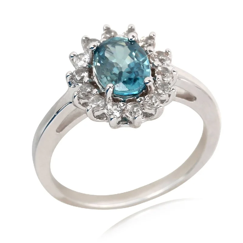 Aquamarine Gemstone Rings in 9K Gold with a Bezel Setting for a Modern and Secure Fit925 Sterling Silver Blue Zircon and White Natural Zircon Ring