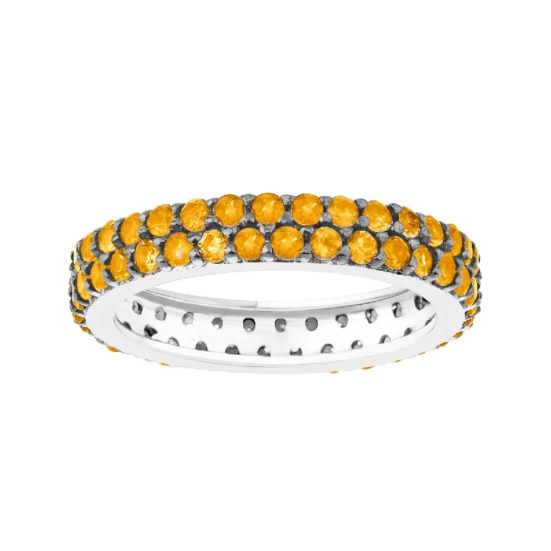 Sapphire Gemstone Rings in 18K White Gold with Diamond Accents for an Elegant EngagementSterling Silver with Natural Citrine Two Row Eternity Band Ring