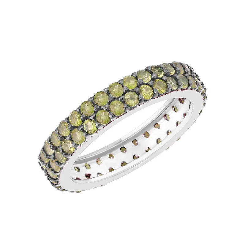 Turquoise Gemstone Rings in 925 Silver with a Southwestern - Inspired Design for a Rustic CharmSterling Silver with Natural Peridot Two Row Eternity Band Ring