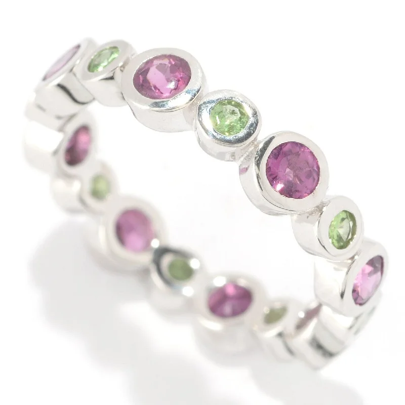 Amethyst Gemstone Rings in Sterling Silver with a Halo of Cubic Zirconia for a Budget - Friendly Luxury925 Sterling Silver Rhodolite Garnet and Tsavorite Band Ring