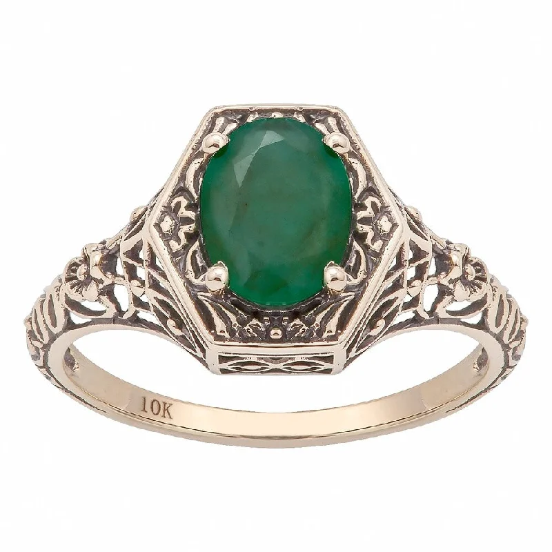 Jasper Gemstone Rings in 18K Gold Vermeil with a Matte Finish for a Subtle and Elegant LookViducci 10k Yellow Gold Vintage Style Genuine Oval Emerald Ring