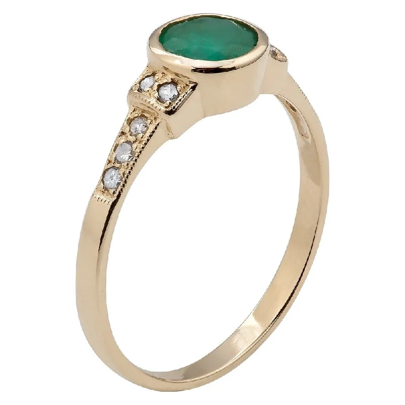 Aquamarine Gemstone Rings in 9K Gold with a Bezel Setting for a Modern and Secure FitViducci 10k Yellow Gold Vintage Style Genuine Emerald and Diamond Ring