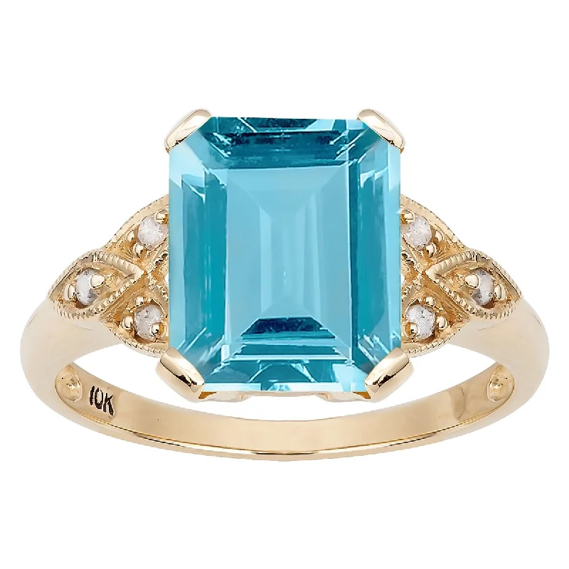 Citrine Gemstone Rings in Stainless Steel with a Stackable Design for a Trendy Everyday WearViducci 10k Yellow Gold Vintage Style Genuine Blue Topaz and Diamond Ring