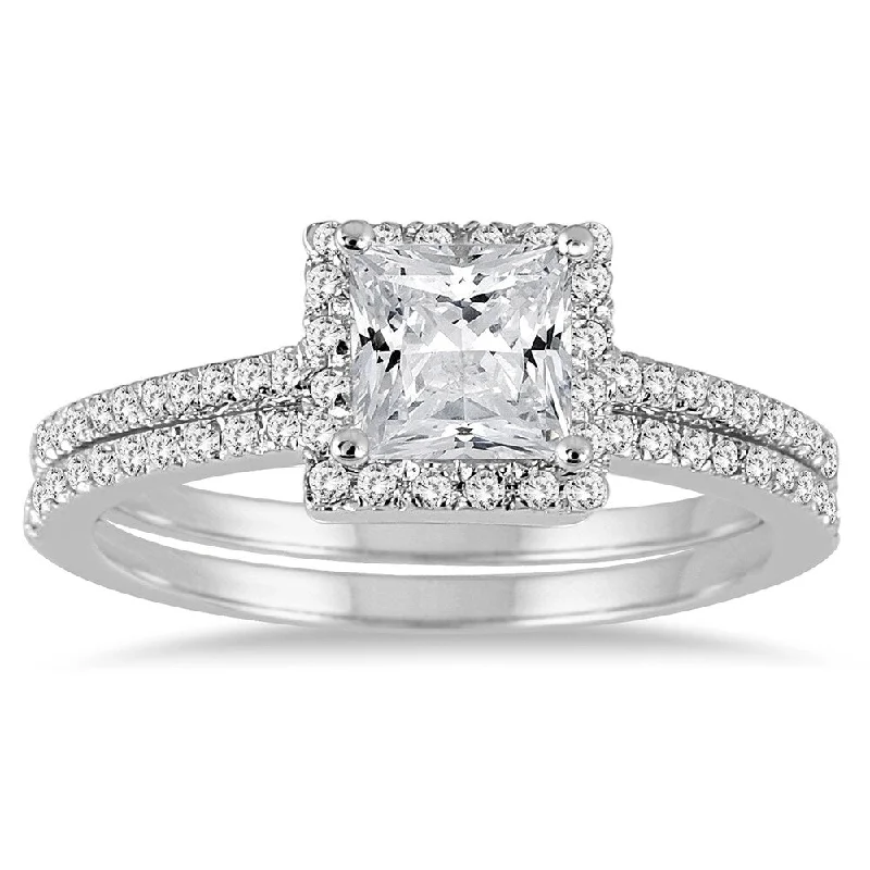 1 1/10 Carat TW Princess Cut Diamond Bridal Set in 14K White Gold