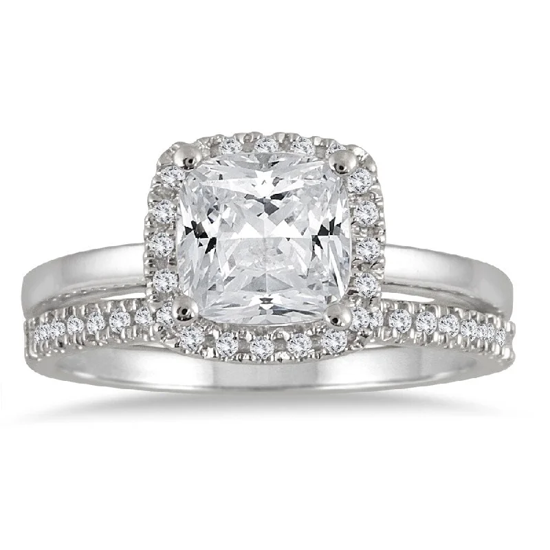 1 1/3 carat Cushion Diamond Bridal Set in 14K White Gold