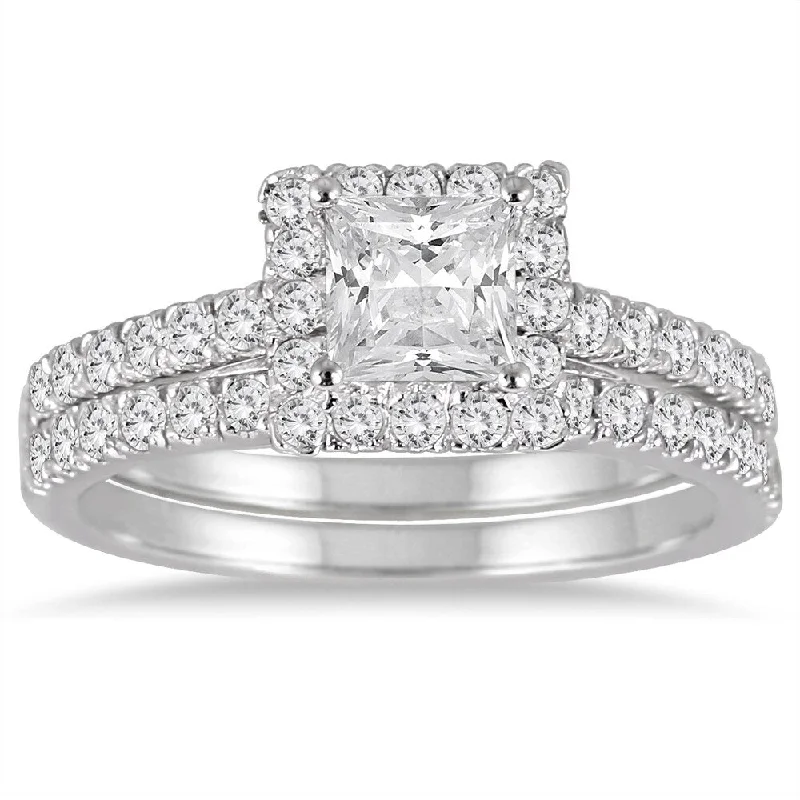 1 1/4 Carat TW Princess Cut Diamond Bridal Set in 14K White Gold