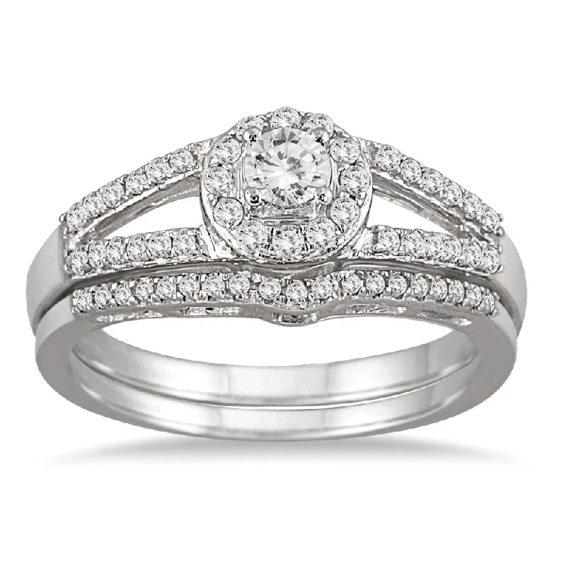 1/2 Carat TW Split Shank Diamond Bridal Set in 10K White Gold