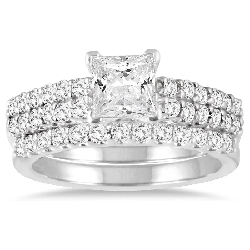 1 3/4 Carat TW Princess Diamond Bridal Set in 14K White Gold