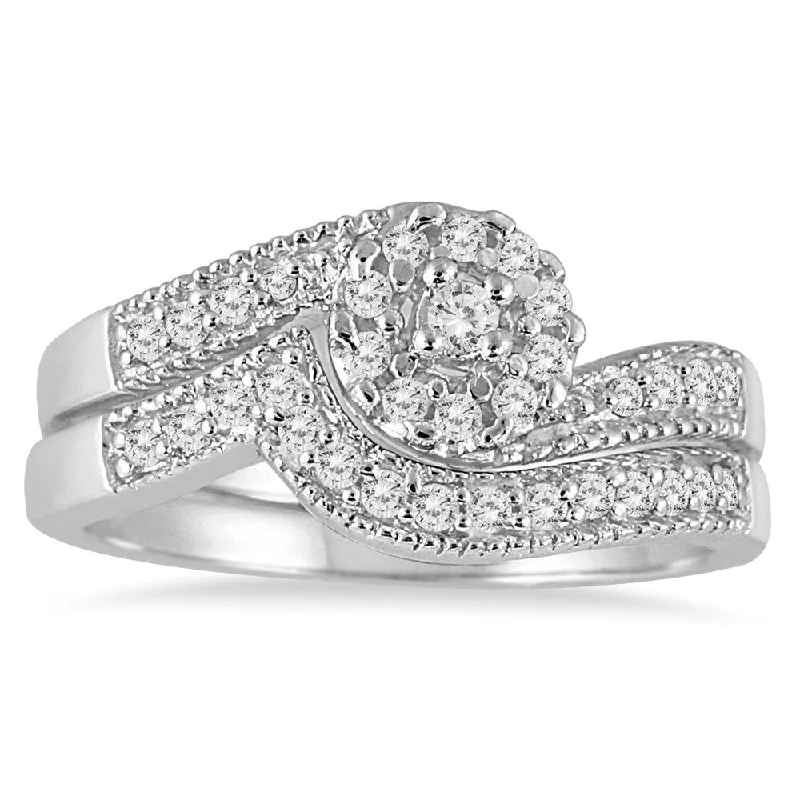 1/3 Carat TW Cluster Diamond Bridal Set in 10K White Gold