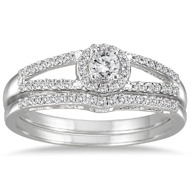 1/3 Carat TW Diamond Split Shank Bridal Set in 10K White Gold