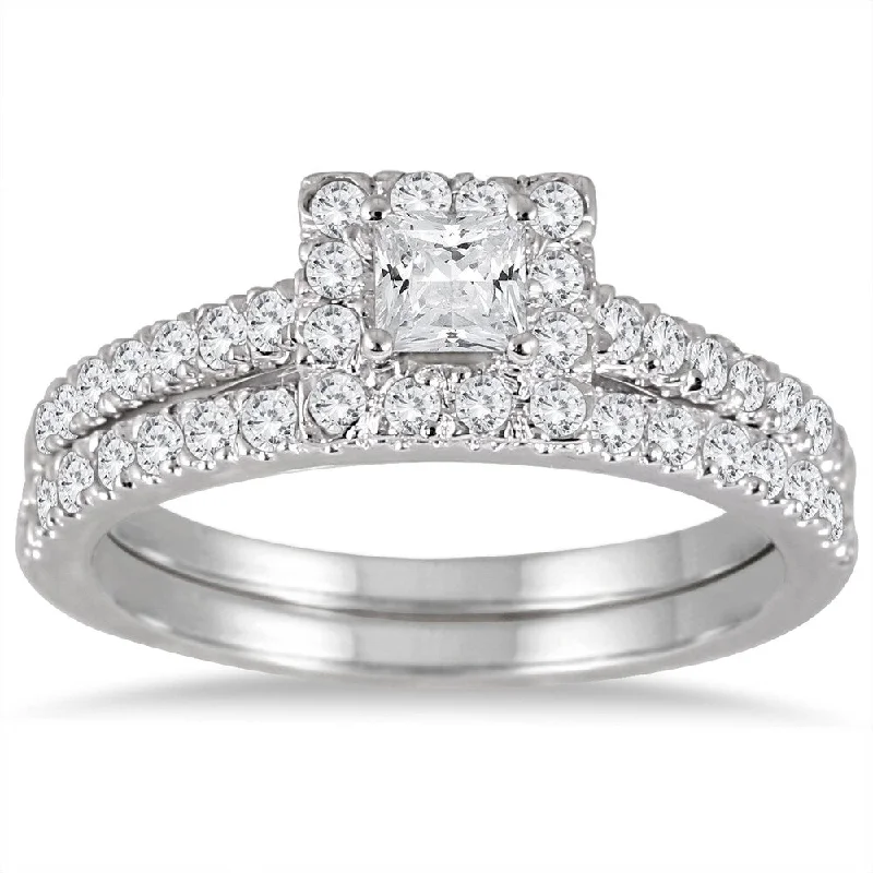 1 Carat TW Princess Cut Diamond Bridal Set in 14K White Gold