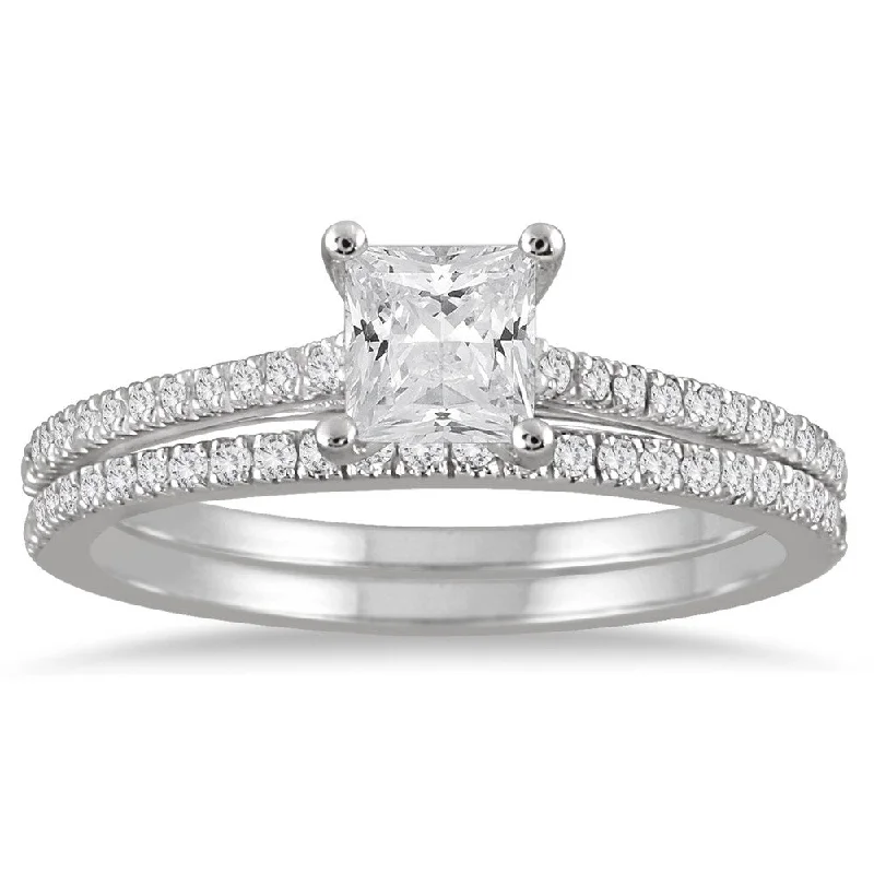 1 Carat TW Princess Cut Diamond Bridal Set in 14K White Gold