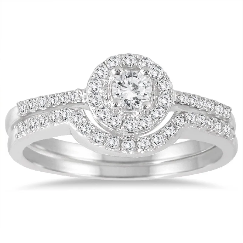 2/5 Carat TW Diamond Halo Bridal Set in 10K White Gold