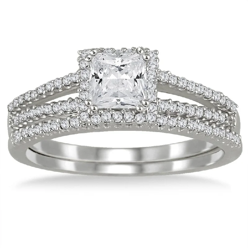 4/5 Carat TW Princess Cut Diamond Bridal Set in 10K White Gold