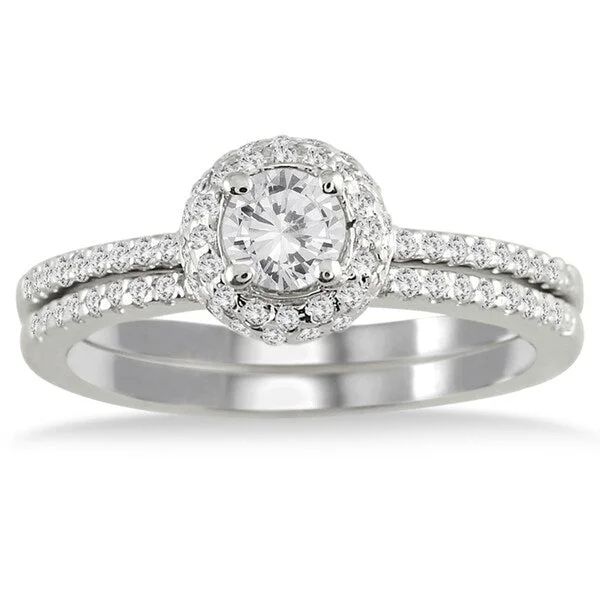 5/8 Carat TW Diamond Halo Bridal Set in 10K White Gold