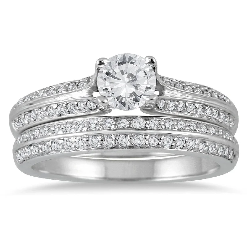 7/8 Carat TW White Diamond Bridal Set in 14K White Gold