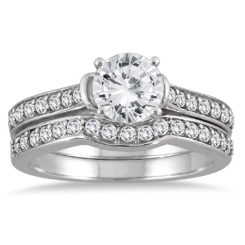 AGS Certified 1 1/2 Carat TW Diamond Bridal Set in 14K White Gold (J-K Color, I2-I3 Clarity)