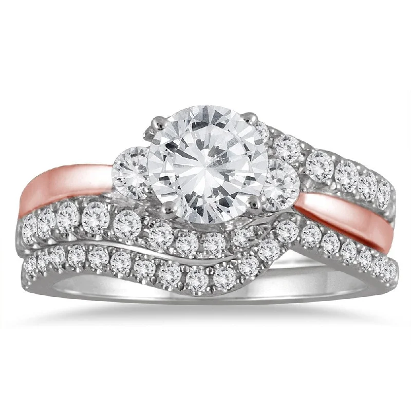 AGS Certified 1 1/2 Carat TW Diamond Bridal Set in Two Toned 14K Pink and White Gold (J-K Color, I2-I3 Clarity)