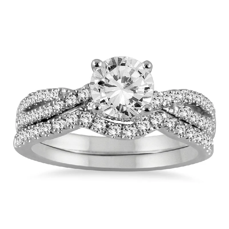 AGS Certified 1 1/3 Carat TW Diamond Bridal Set in 14K White Gold (J-K Color, I2-I3 Clarity)