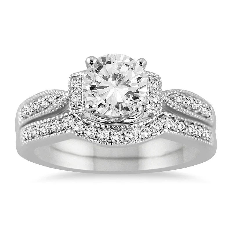 AGS Certified 1 1/4 Carat TW Diamond Bridal Set in 14K White Gold (J-K Color, I2-I3 Clarity)