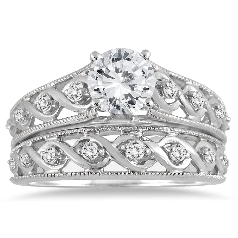 AGS Certified 1 1/4 Carat TW Diamond Bridal Set in 14K White Gold (J-K Color, I2-I3 Clarity)