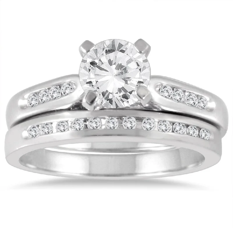 AGS Certified 1 1/5 Carat TW Diamond Bridal Set in 14K White Gold (J-K Color, I2-I3 Clarity)