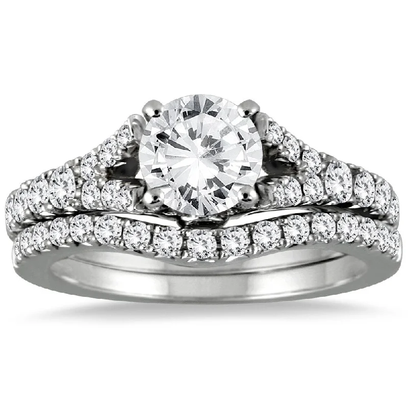 AGS Certified 1 3/4 Carat TW Diamond Bridal Set in 14K White Gold (J-K Color, I2-I3 Clarity)