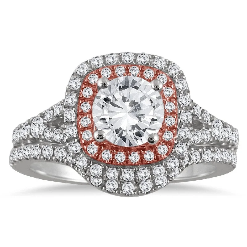 AGS Certified 1 5/8 Carat TW Diamond Bridal Set in 14K Rose and White Gold (J-K Color, I2-I3 Clarity)