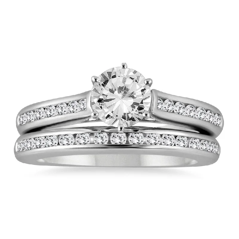 AGS Certified 1 5/8 Carat TW Diamond Bridal Set in 14K White Gold (J-K Color, I2-I3 Clarity)