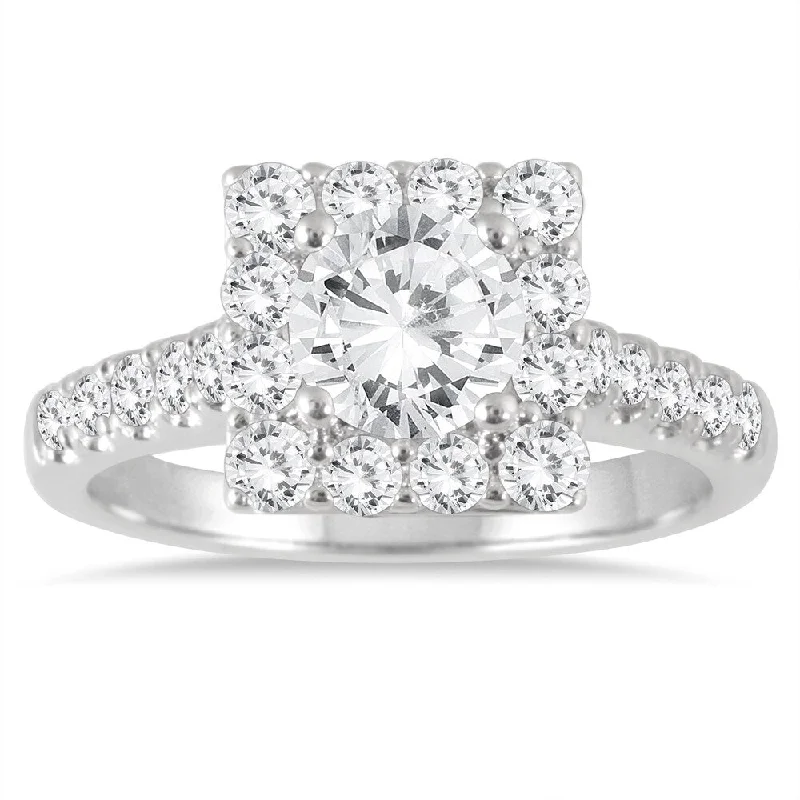 AGS Certified 1 5/8 Carat TW Diamond Halo Bridal Set in 14K White Gold (J-K Color, I2-I3 Clarity)