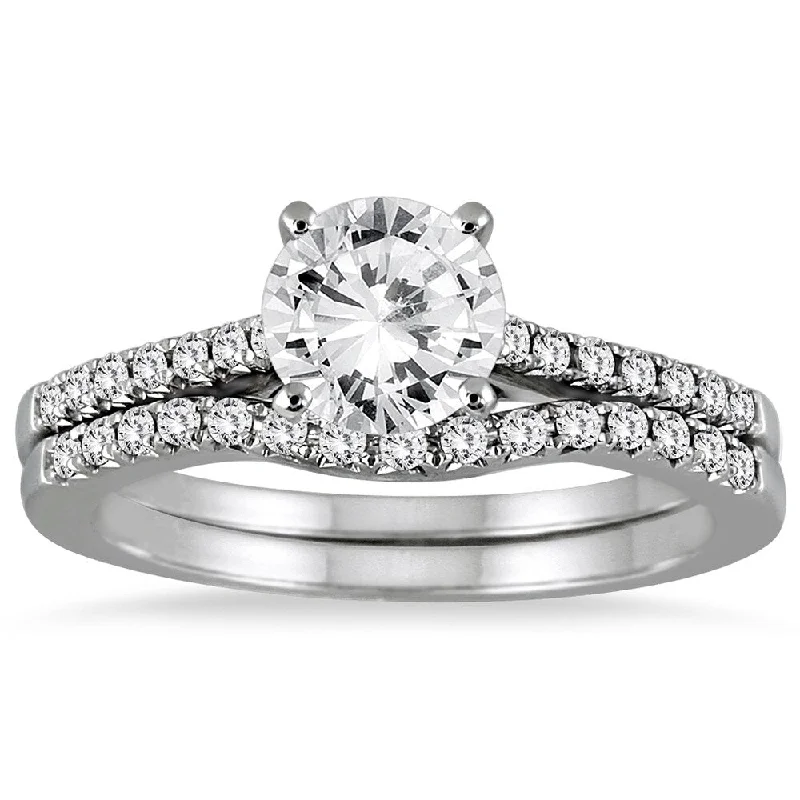 AGS Certified 1 Carat TW Diamond Bridal Set in 14K White Gold (J-K Color, I2-I3 Clarity)