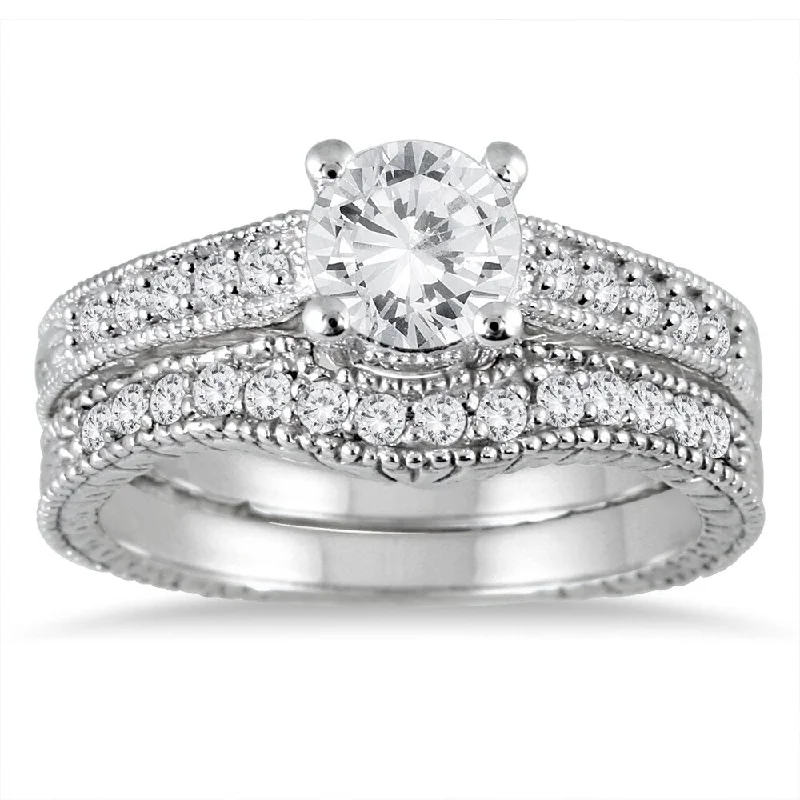 AGS Certified 1 Carat TW White Diamond Bridal Set in 14K White Gold (J-K Color, I2-I3 Clarity)