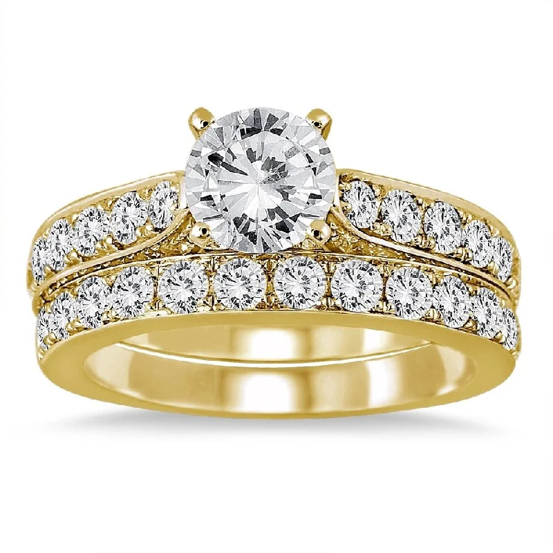 AGS Certified 2 1/2 Carat TW Diamond Bridal Set in 14K Yellow Gold (J-K Color, I2-I3 Clarity)