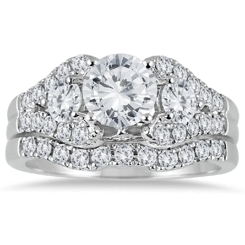 AGS Certified 2 1/5 Carat TW Diamond Bridal Set in 14K White Gold (J-K Color, I2-I3 Clarity)