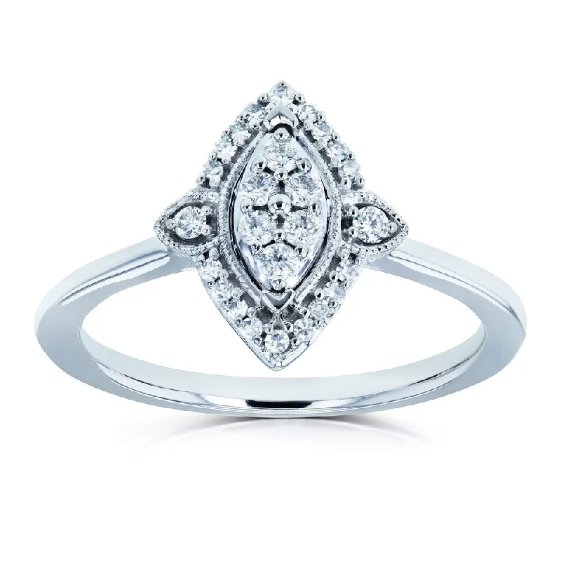 Annello by Kobelli 10k White Gold 1/6ct TDW Diamond Cluster Marquise-Shaped Ring